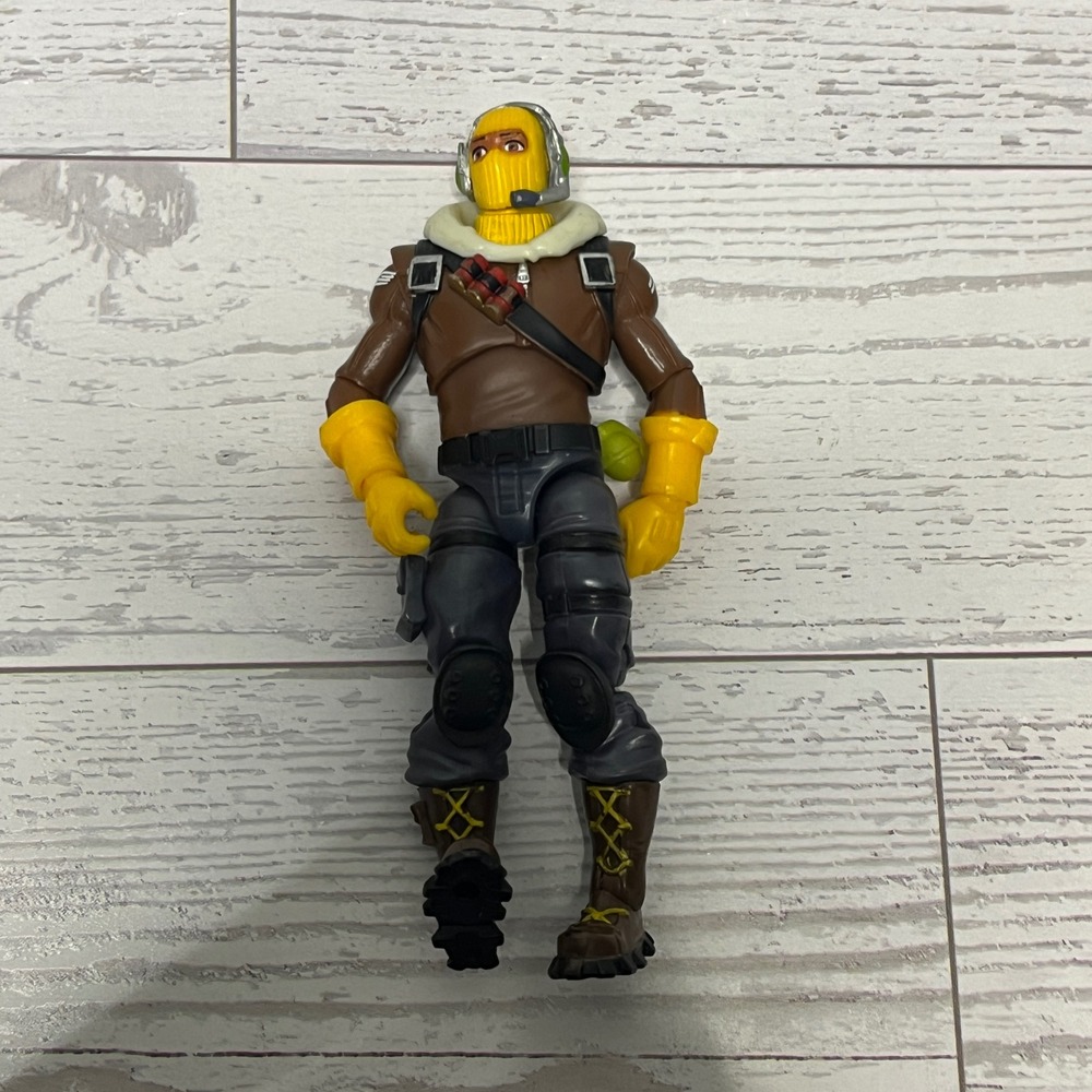 Fortnite Raptor Action Figure 4 Inch Legendary Skin Yellow Mask Brown Jacket